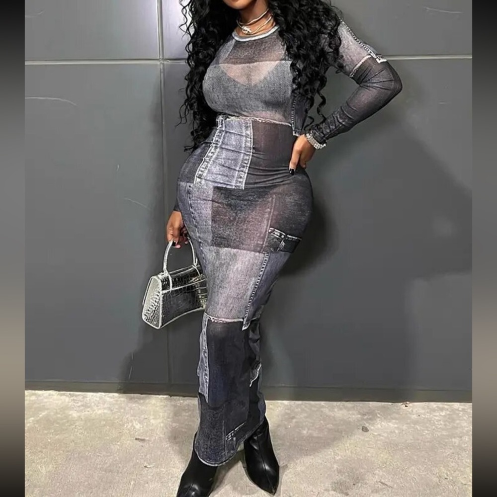 Women’s Mesh Denim illusion dress